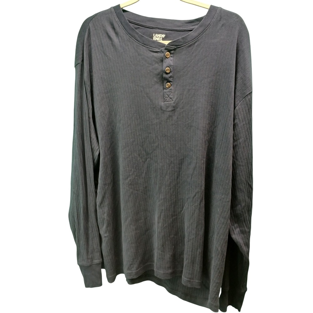 Lands End Long Sleeve Ribbed Henley Shirt Navy Blue Mens‎ XXL